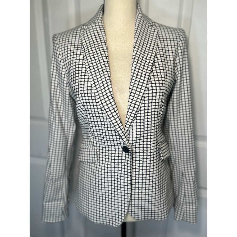 Rachel Zoe Blazer XS Black White‎ Windowpane Grid Tailored Single Button Career